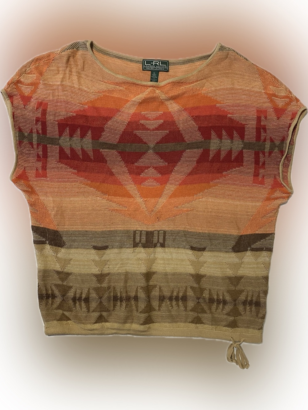 Ralph Lauren Southwestern-Pattern Knit Tee in Orange & Tan linen blend